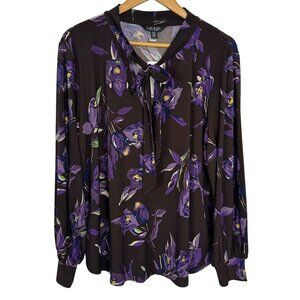 Lauren Ralph Lauren NEW Brown Purple Floral Blouse Plus Size 1X Career Ponte